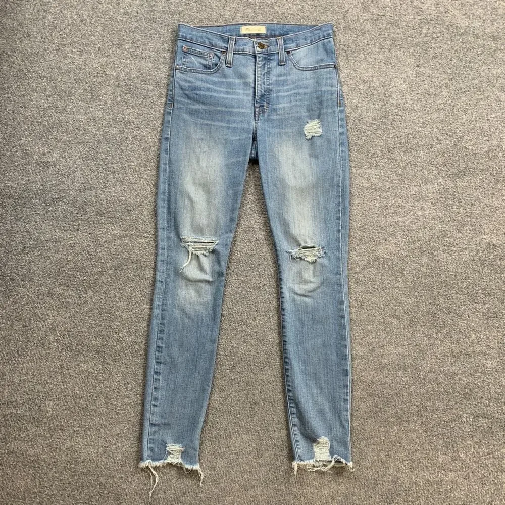 Madewell Jeans Womens 27 Denim High Rise Skinny Ontario Wash Distressed Raw Hem